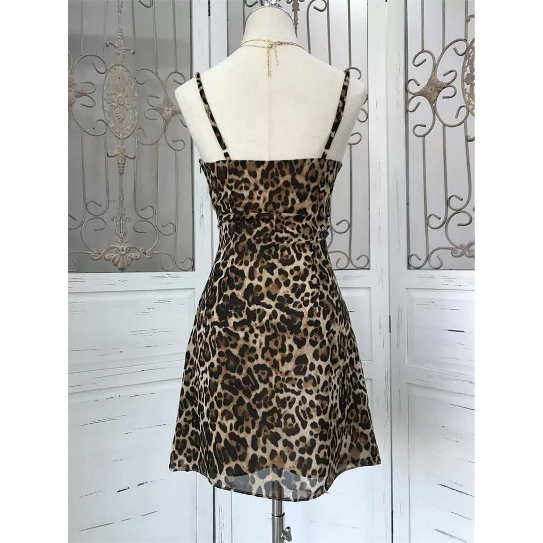 Leopard Print Backless Bodycon Gown Dress