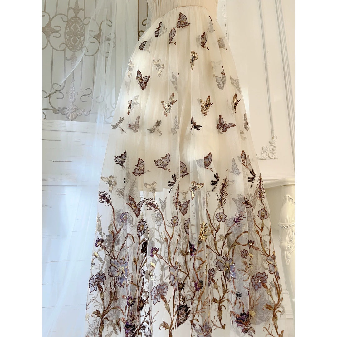 Butterfly Dream V-Neck Spaghetti Gown Dress – French Resort Dress