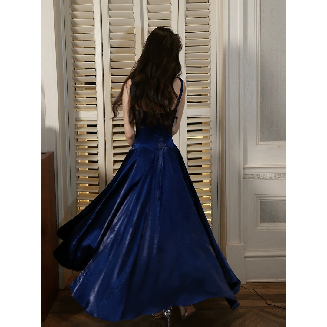 French Blue Spaghetti Strap Waist Gown Dress – Adult Party Dress
