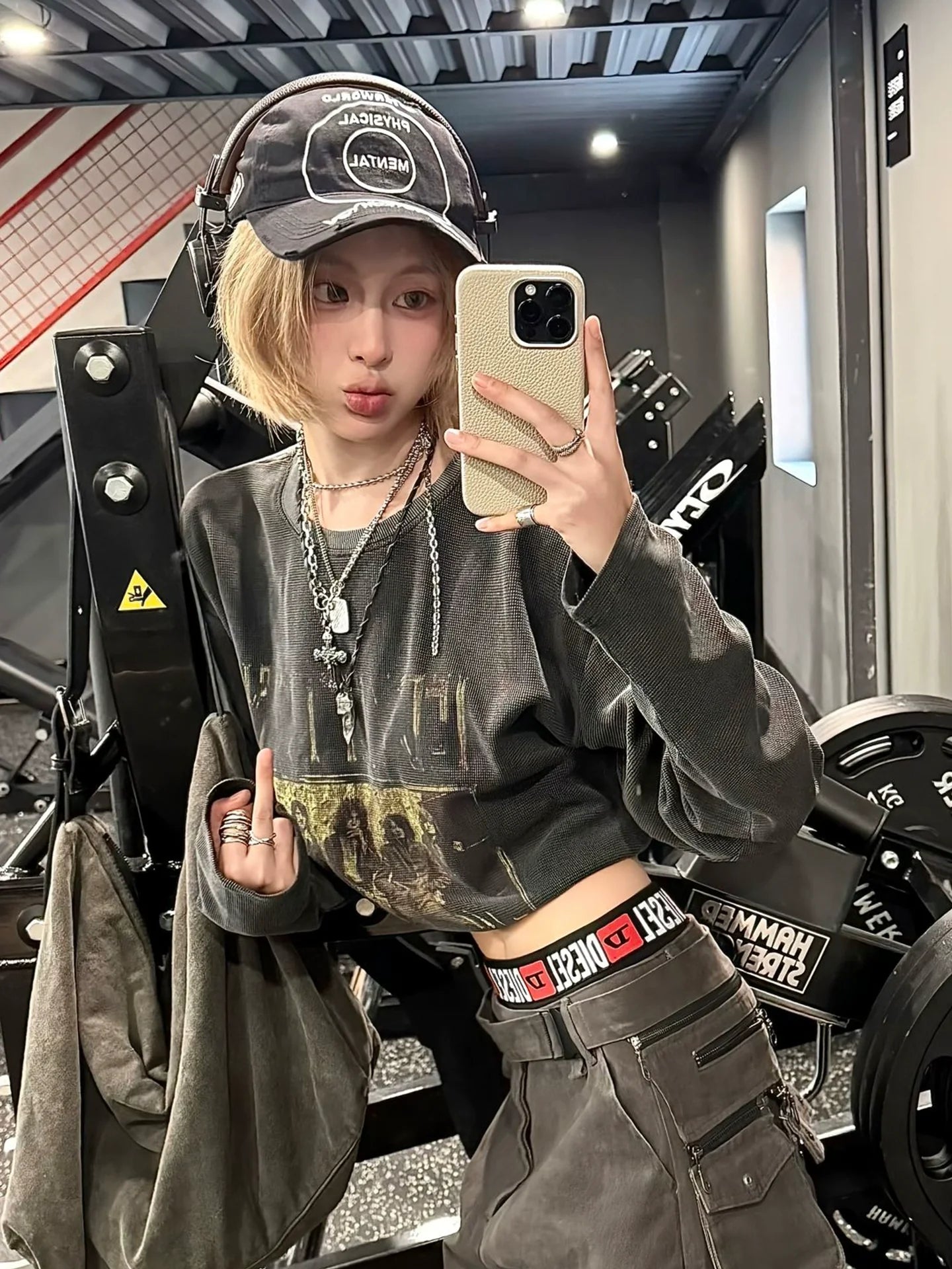 American Vintage Waffle Long Sleeve Tee Heavy Washed Retro Top