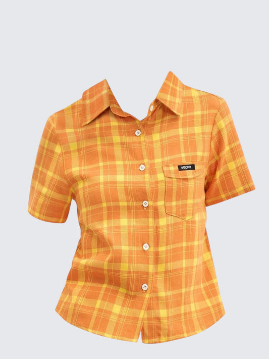 Orange Plaid Crop Shirt
