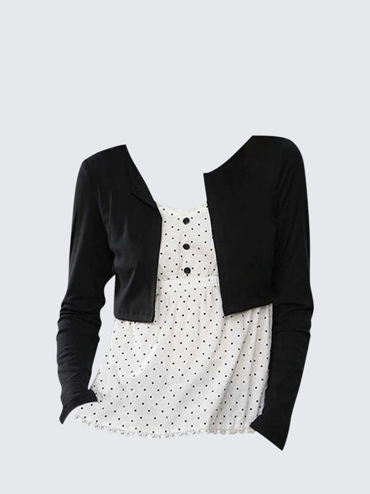 Korean Dot V-Neck Layered Tee