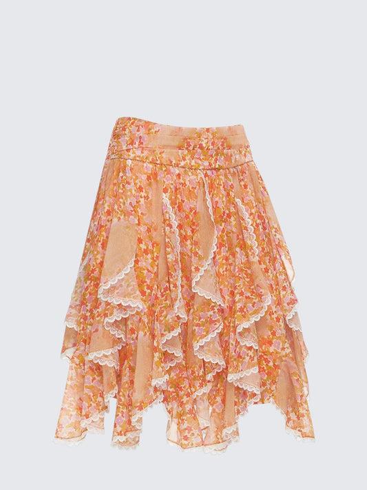 French Asymmetric Floral Mesh Skirt