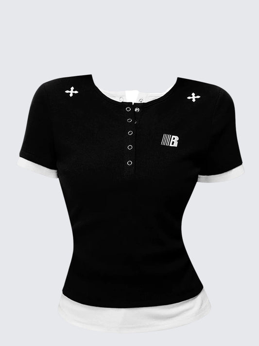 Colorblock Button Layered Tee