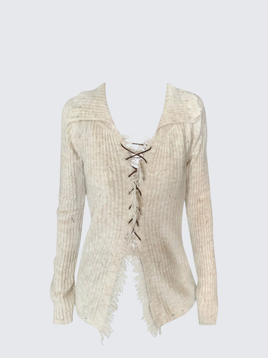 Tie Collar Knit Cardigan Women