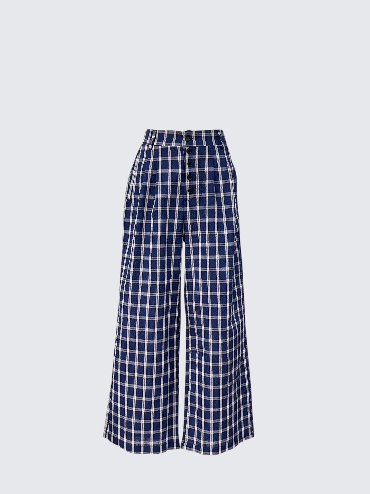 High Waist Plaid Button Wide Leg Pants Women