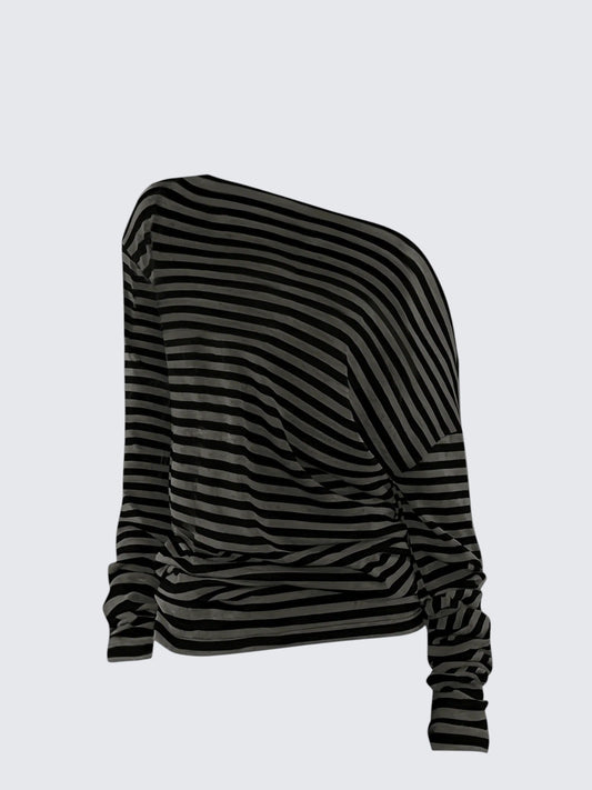 Striped Off Shoulder Pullover T-shirt Women