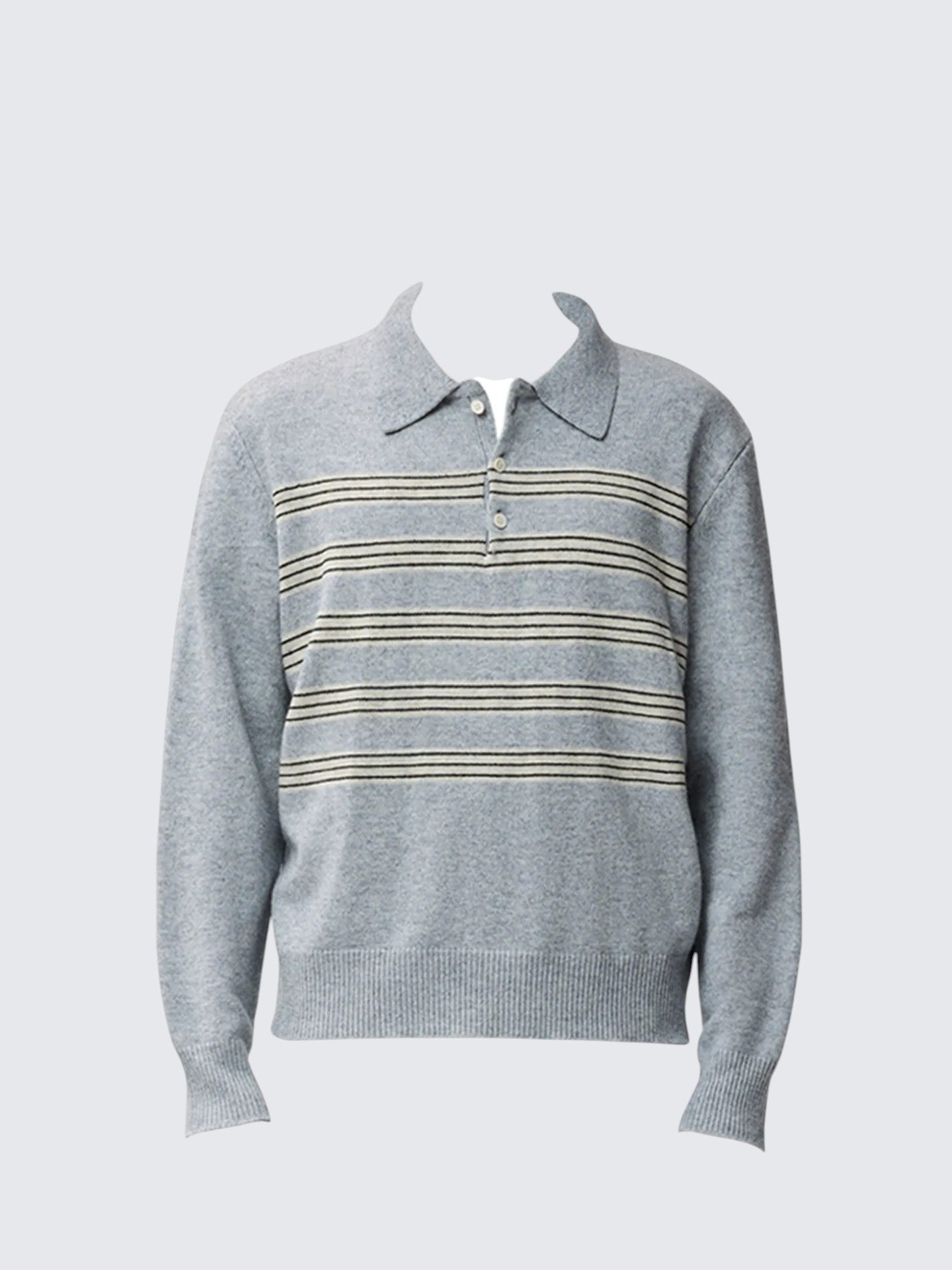 Grey Polo Stripe Knit Sweater Women