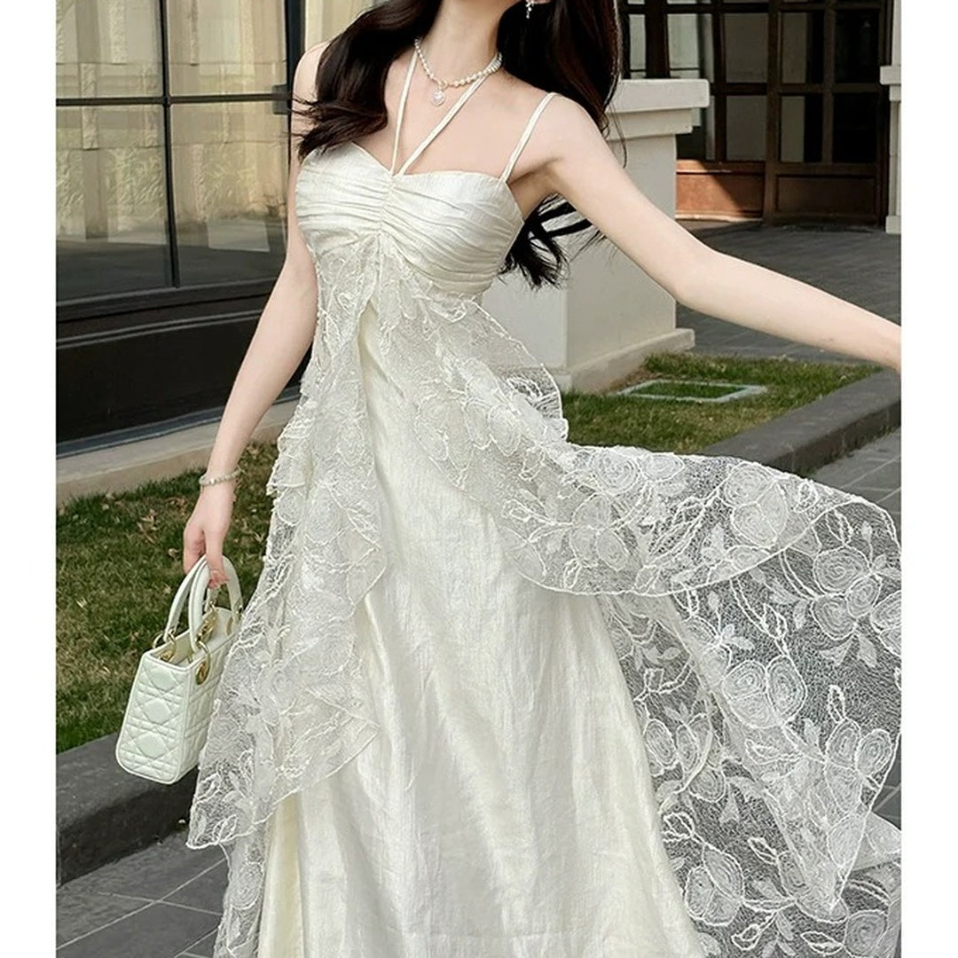 Romantic Satin Lace Spaghetti Strap Gown Dress