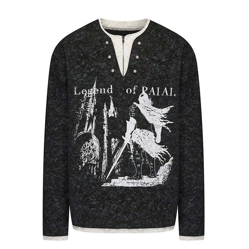 Y2K Knight Castle Fake Two Piece Hoodie