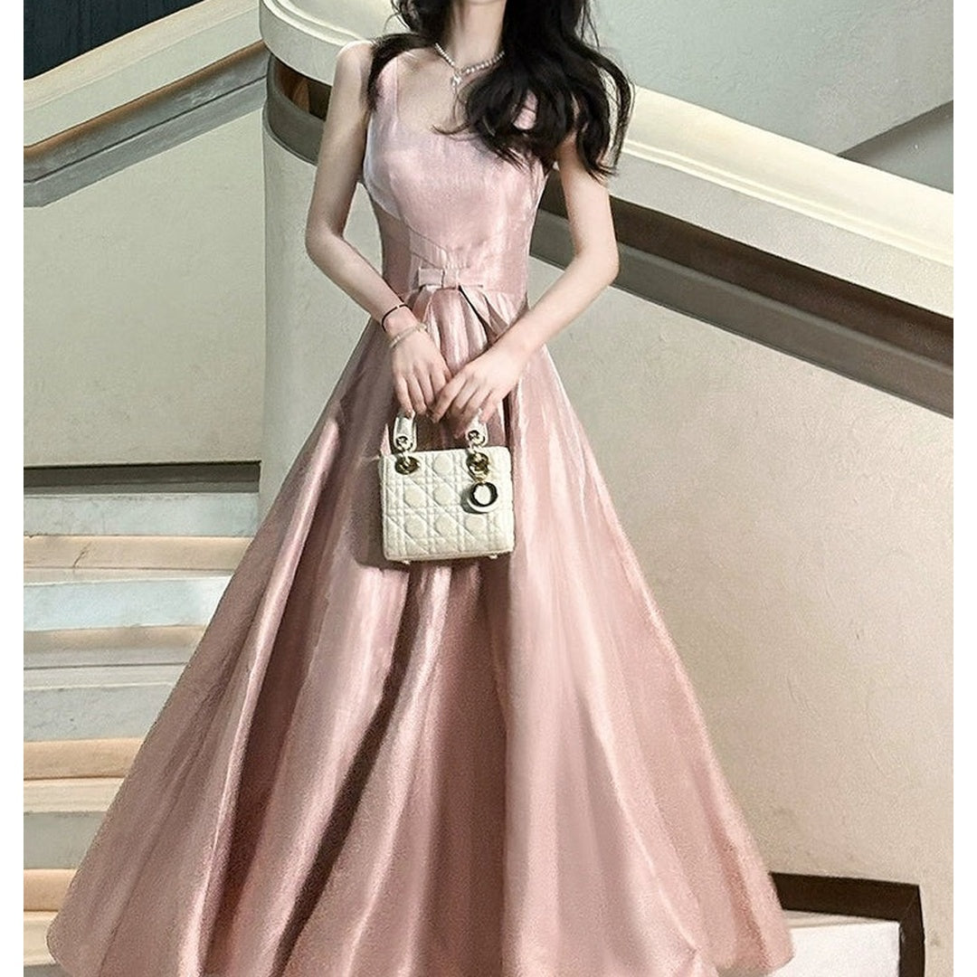 French Pink Butterfly Satin Spaghetti Strap Gown Dress – Engagement and Party Dress