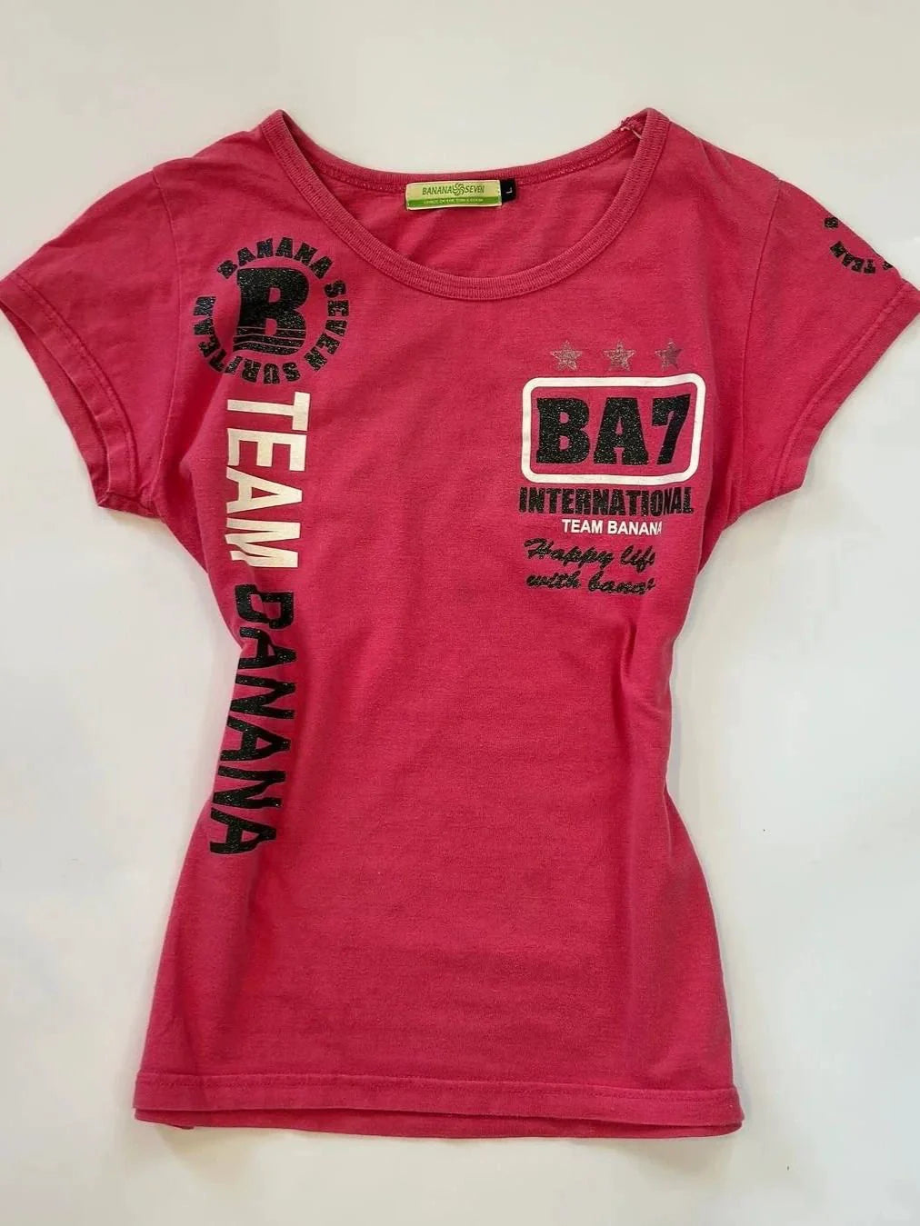 Magenta Subculture Y2K E-girl Abi American Retro Vintage Print Slim Short Sleeve Top