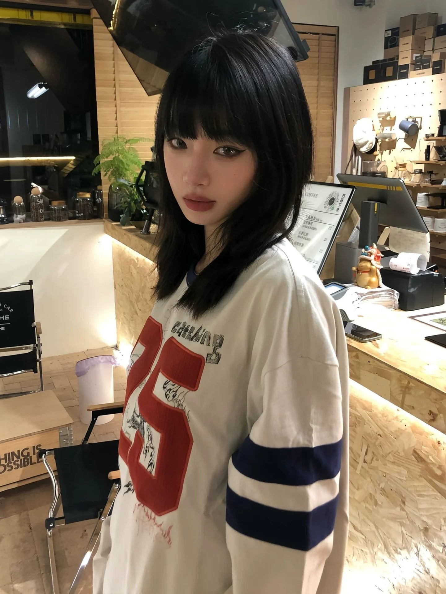 Retro Colorblock Graffiti Embroidered Long Sleeve Top