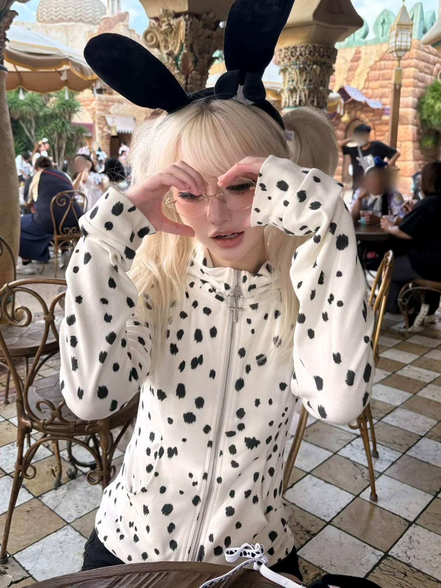 White Spotted Dog Hoodie Cardigan