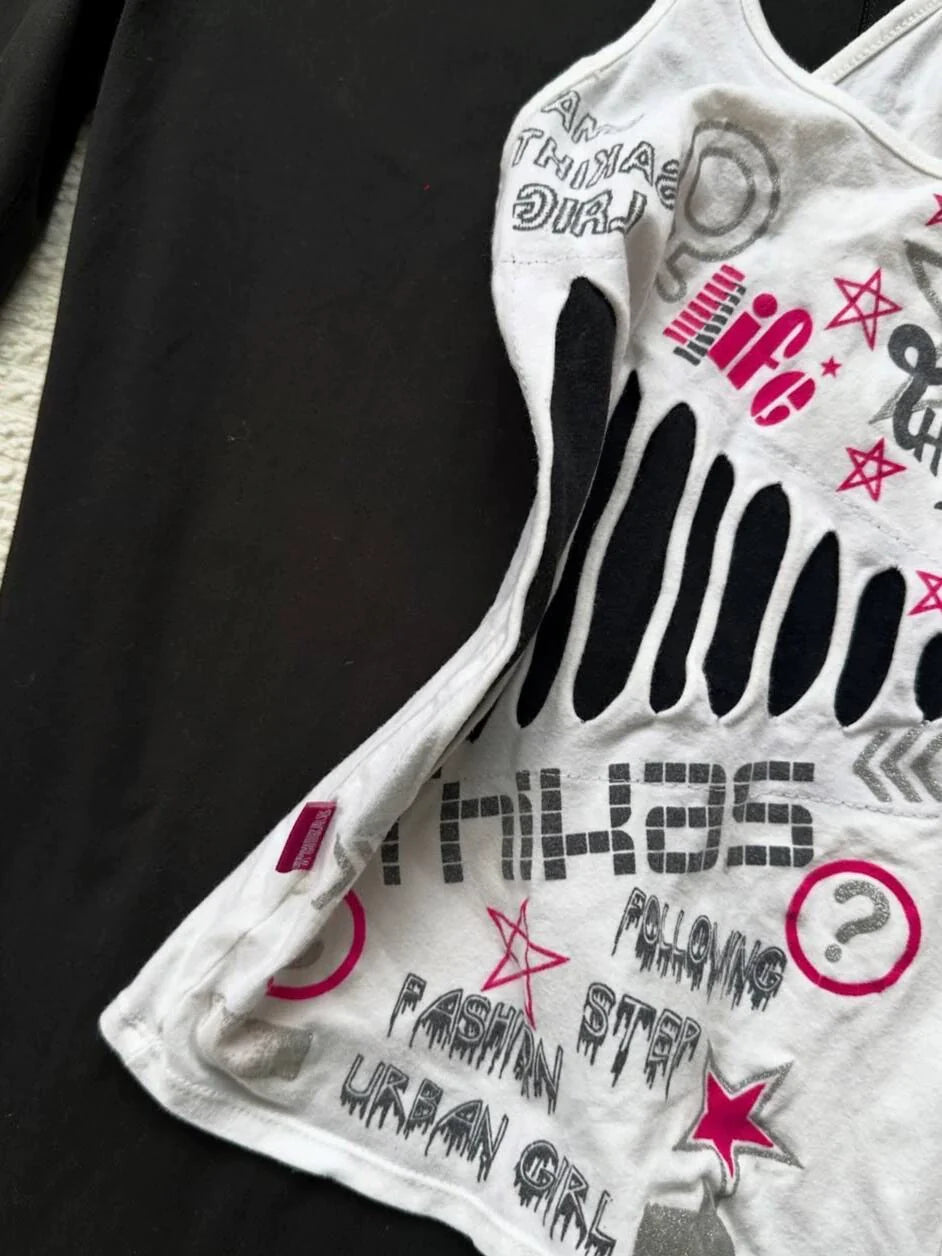 White Print Ripped Tank Top Subculture Y2K E-girl Abi American Retro Tank Top
