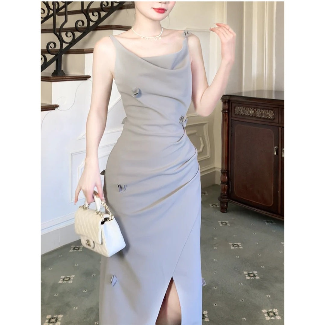 French Sleeveless Waist-Fit Beach Gown Dress – Chic Resort Dress