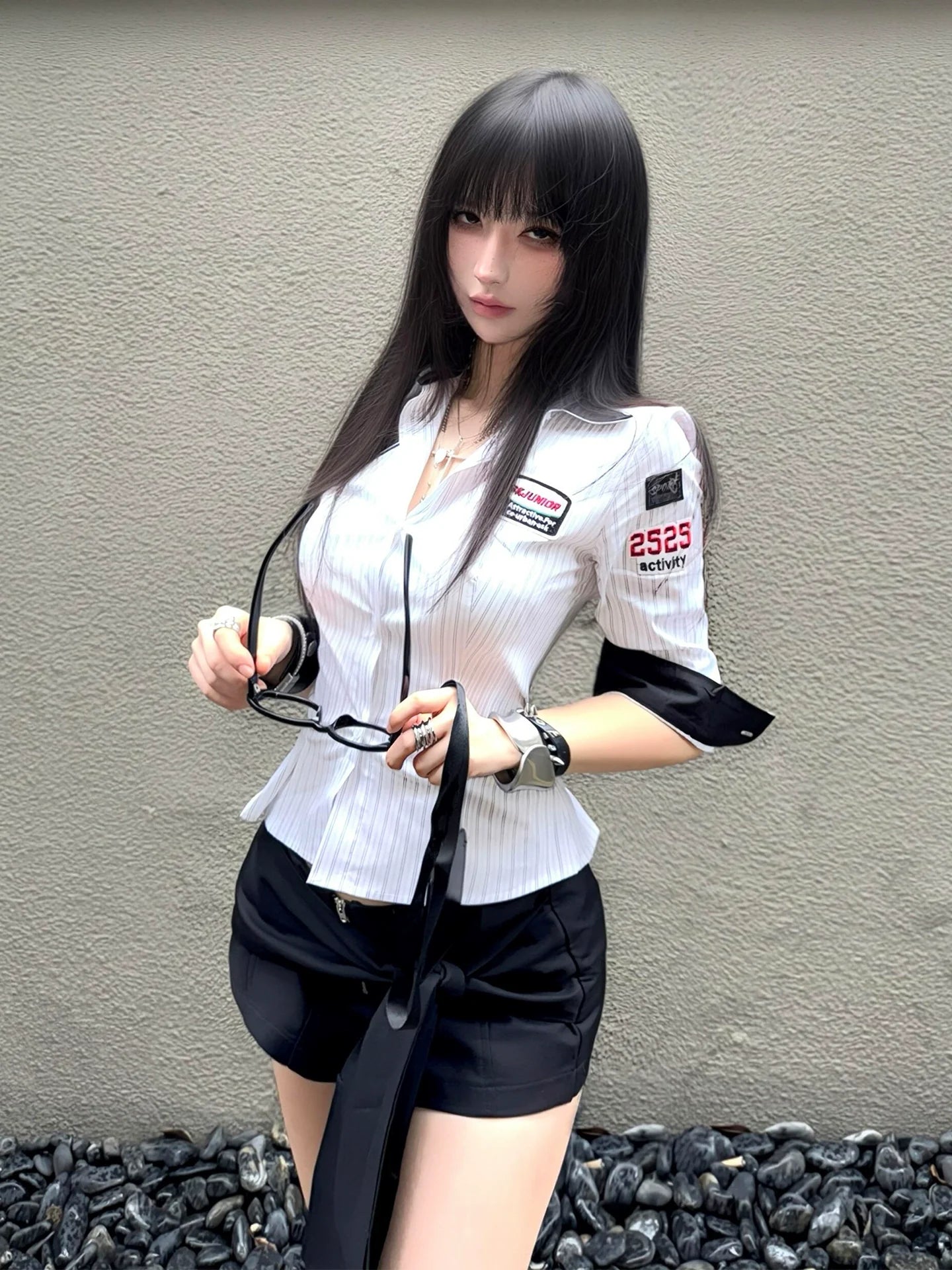 Sporty Baseball Striped Short Sleeve Shirt