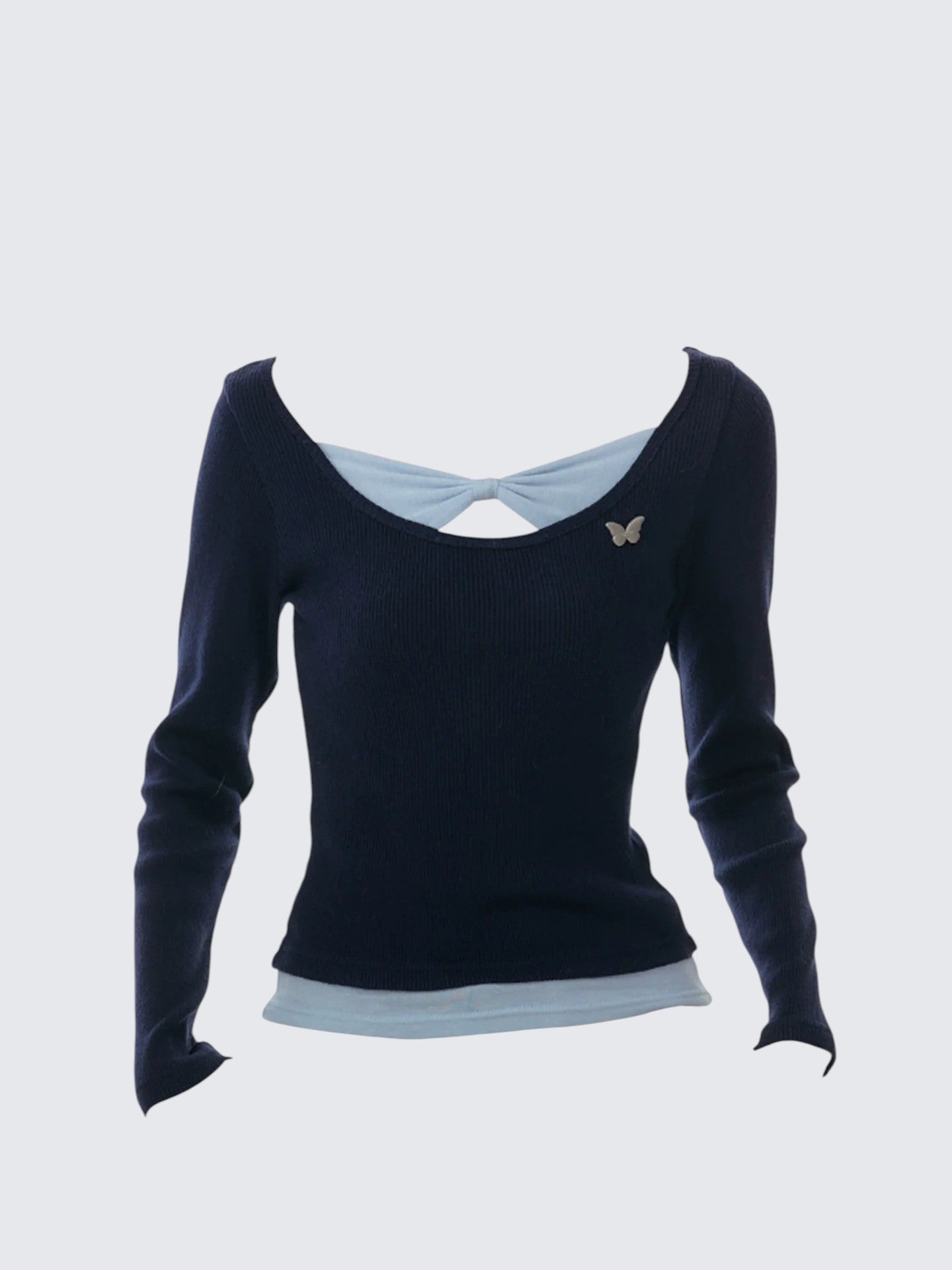 Bow Layered Knit Long Sleeve Top Women