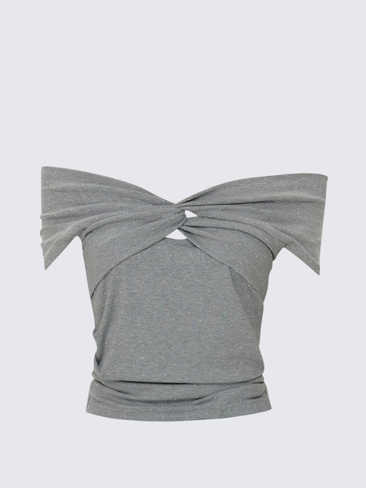 Rhinestone One Shoulder Top