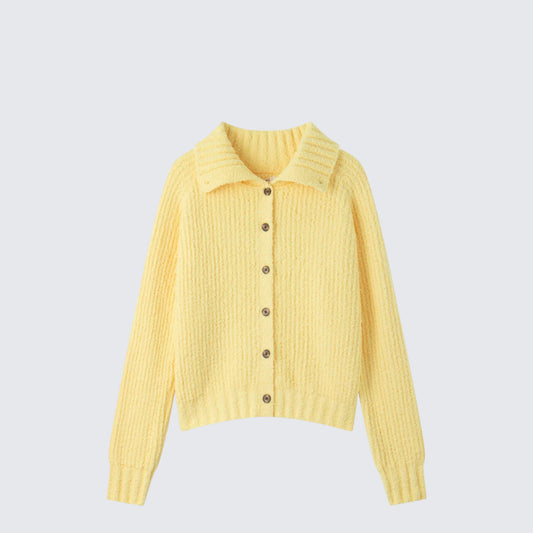 Yellow Collared Loose Knit Cardigan