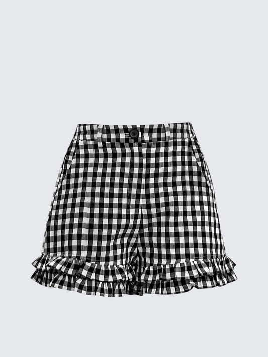 Korean Lace Check High-Waist Pants