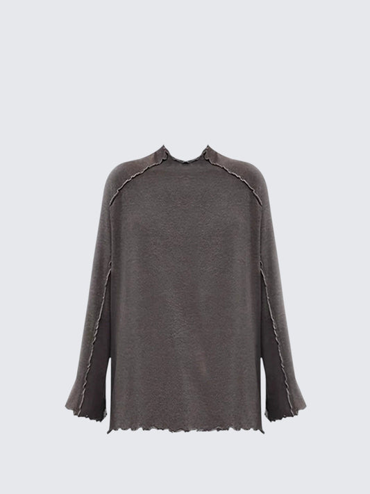 Korean Lace Long Sleeve Gray Tee