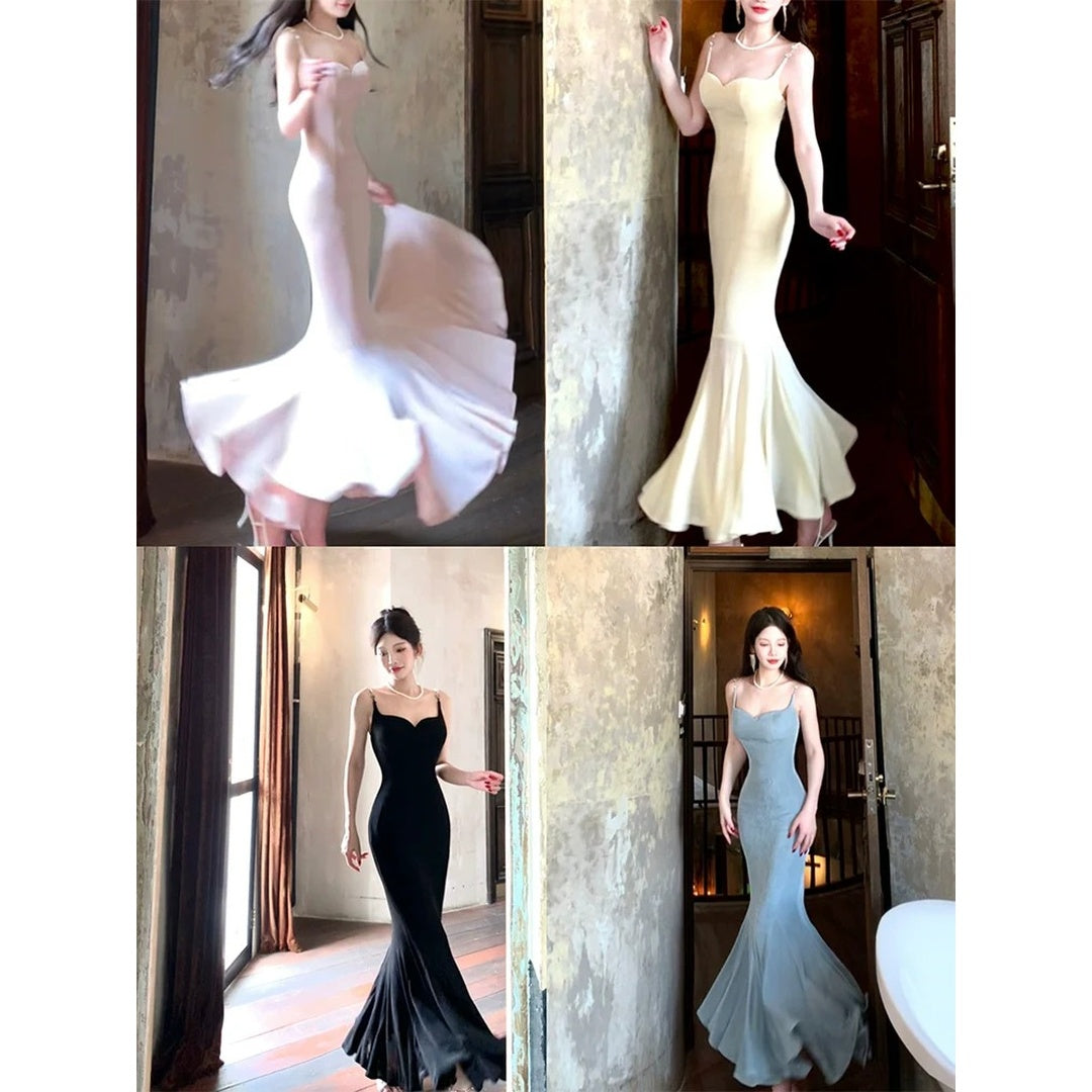 Lotus Mermaid Knitted Spaghetti Strap Gown Dress