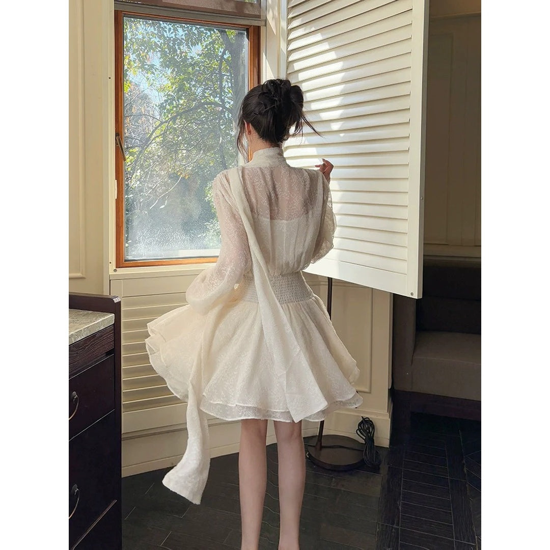 French Long Sleeve Chiffon Designer Short Dress – Spring and Summer Elegant Dress