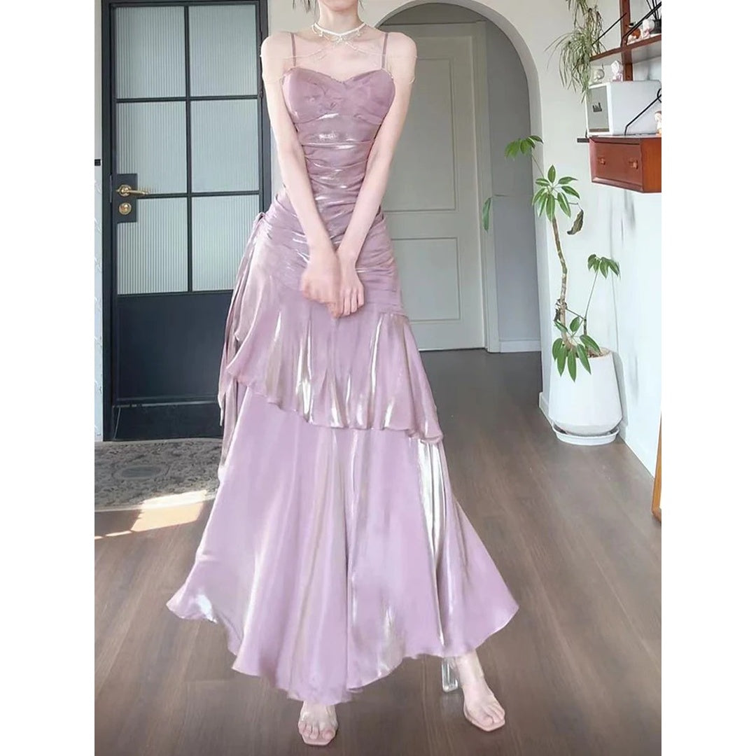 French Ruffle Spaghetti Strap Birthday Gown Dress