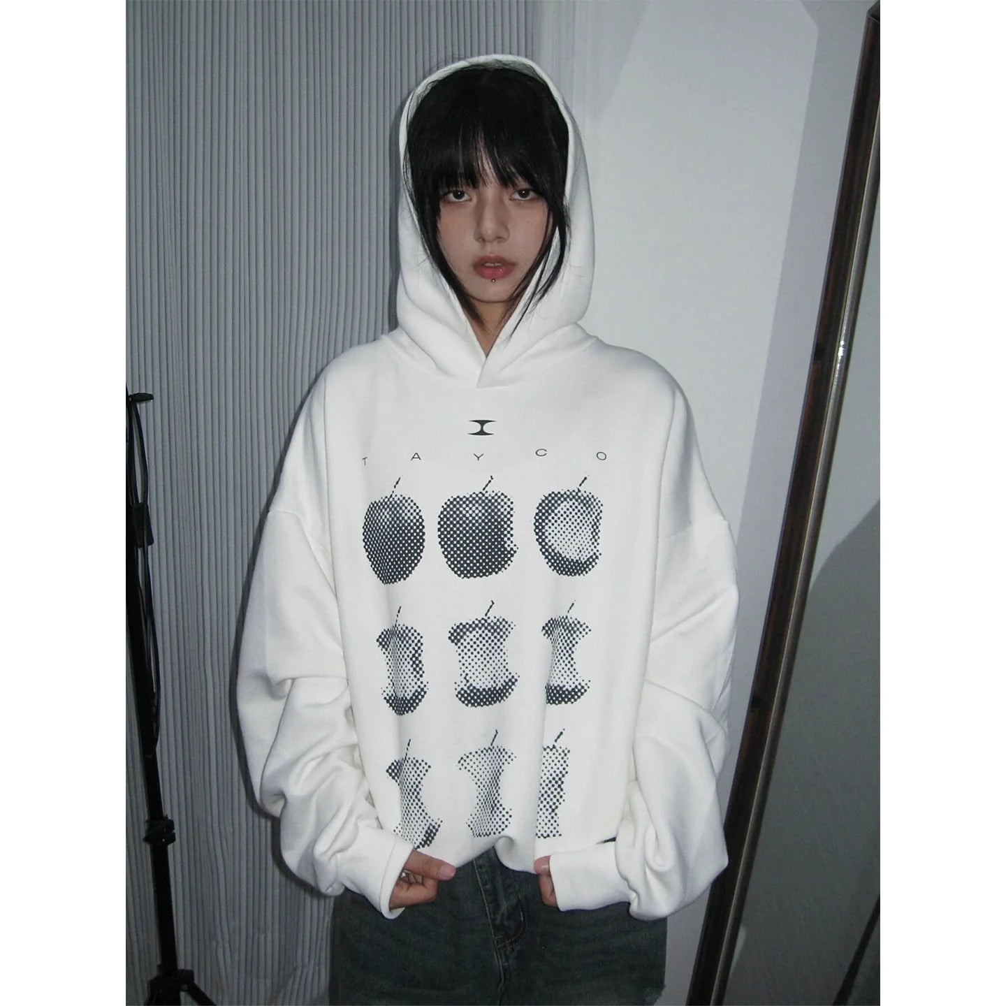 Retro White Hoodie Apple Print