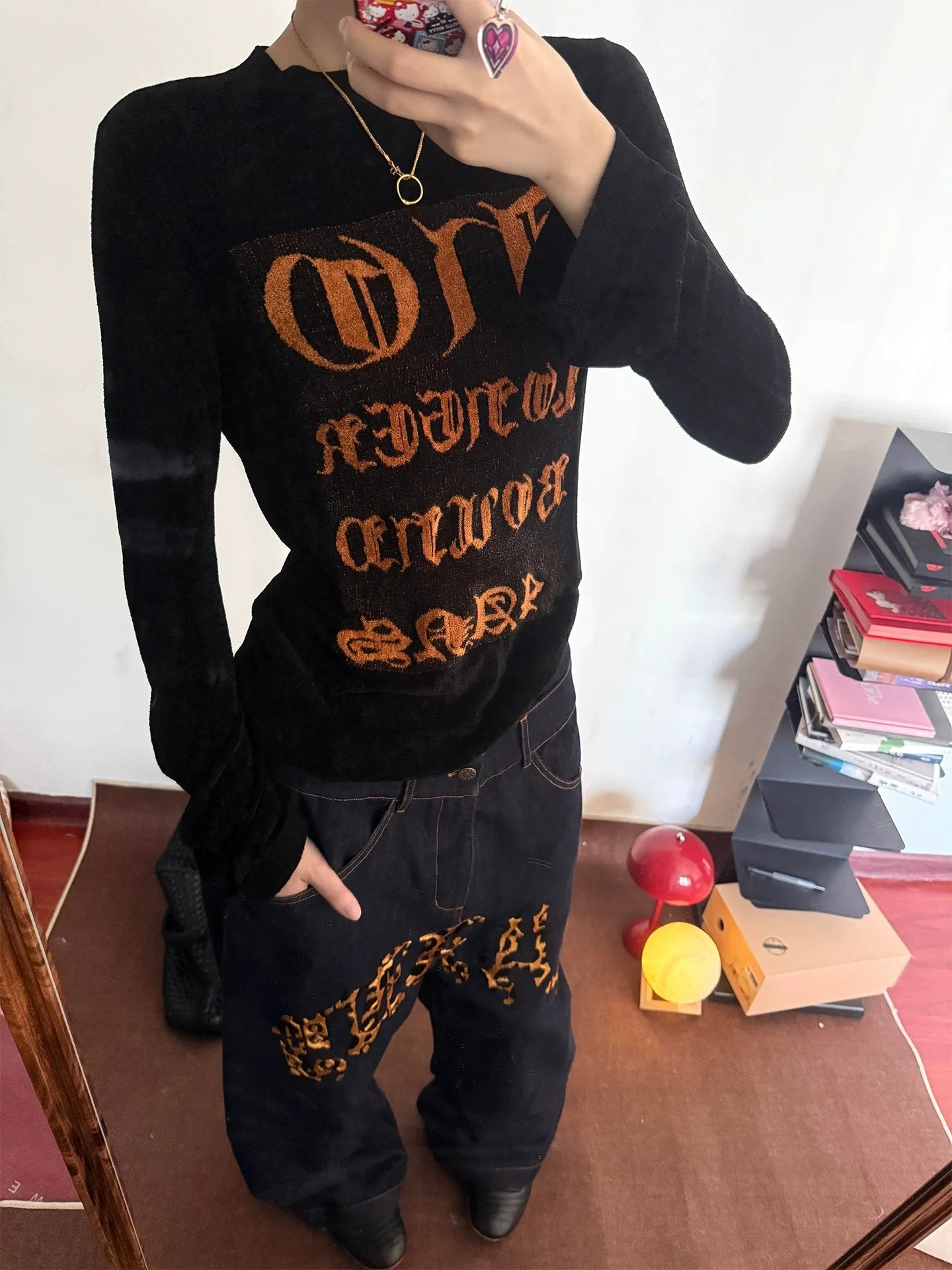 Retro Gothic Black Long Sleeve Top