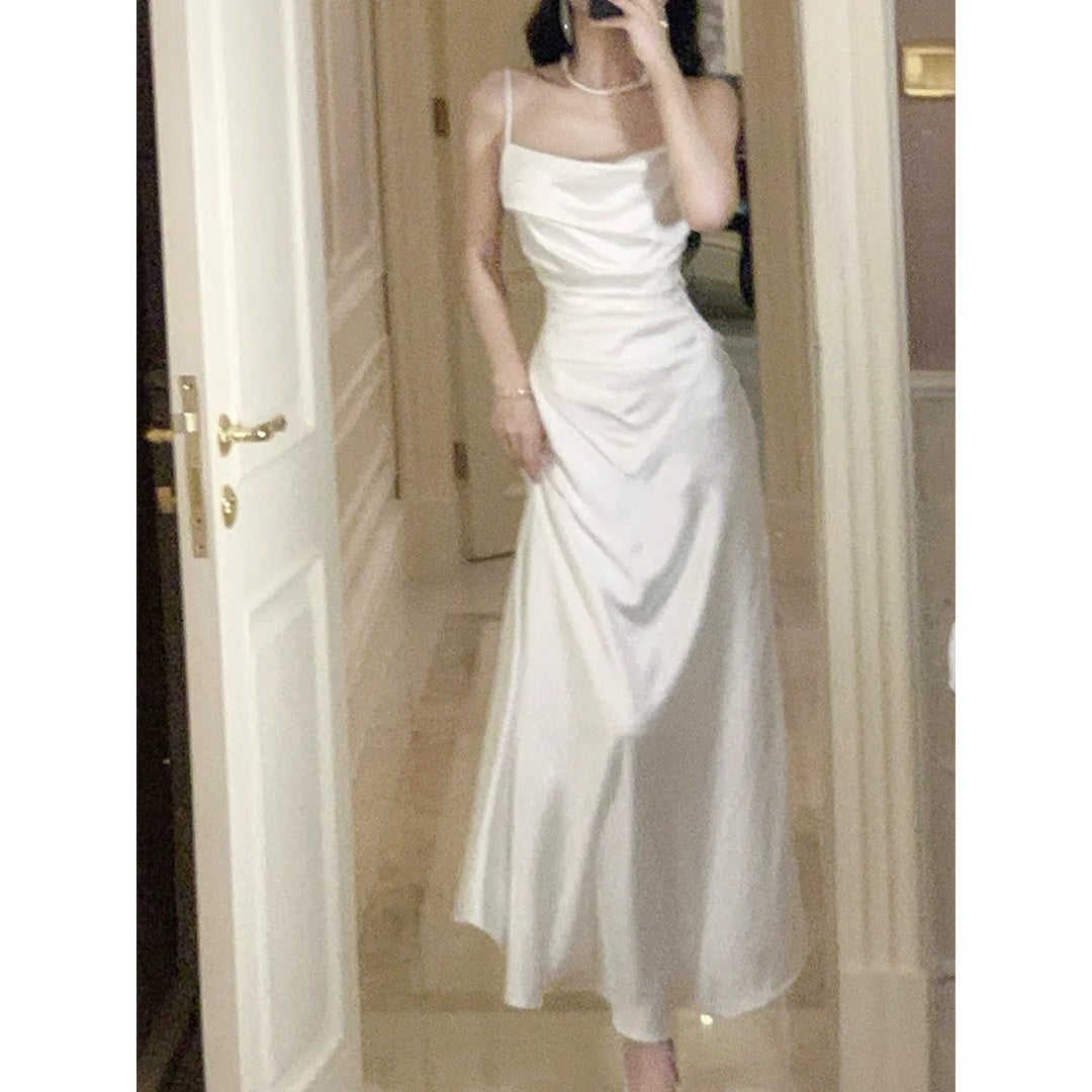 French Two-Piece Look Satin Waist Gown Dress