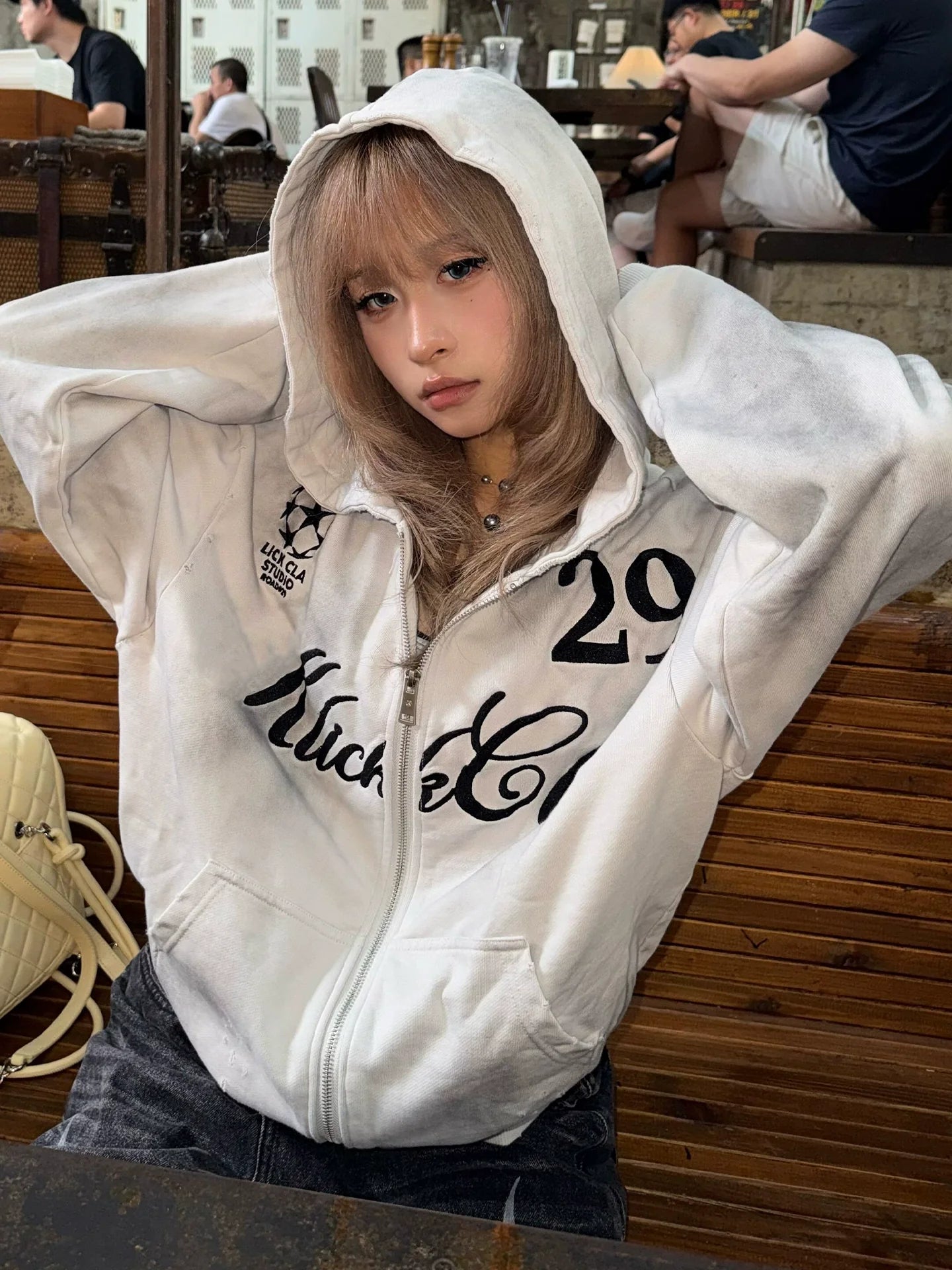 Retro Distressed Embroidered Hoodie