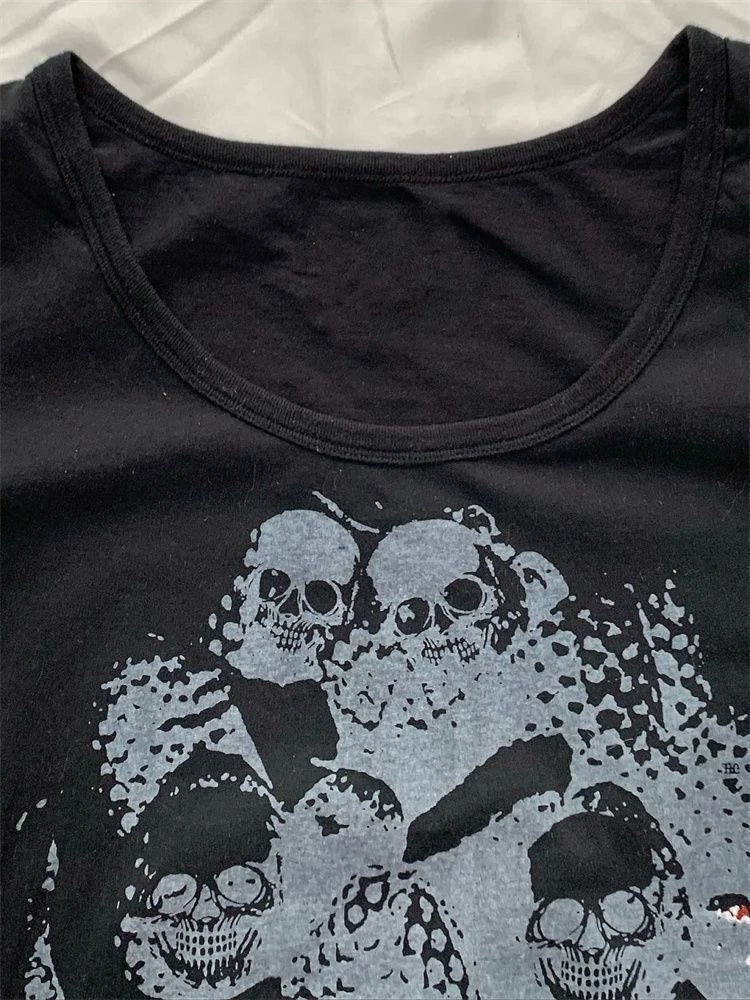 Black Rock Punk American Vintage Print Slim Y2K T-Shirt