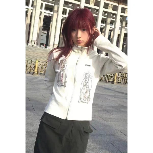 Y2K Punk Retro Stand-Collar Print Hoodie