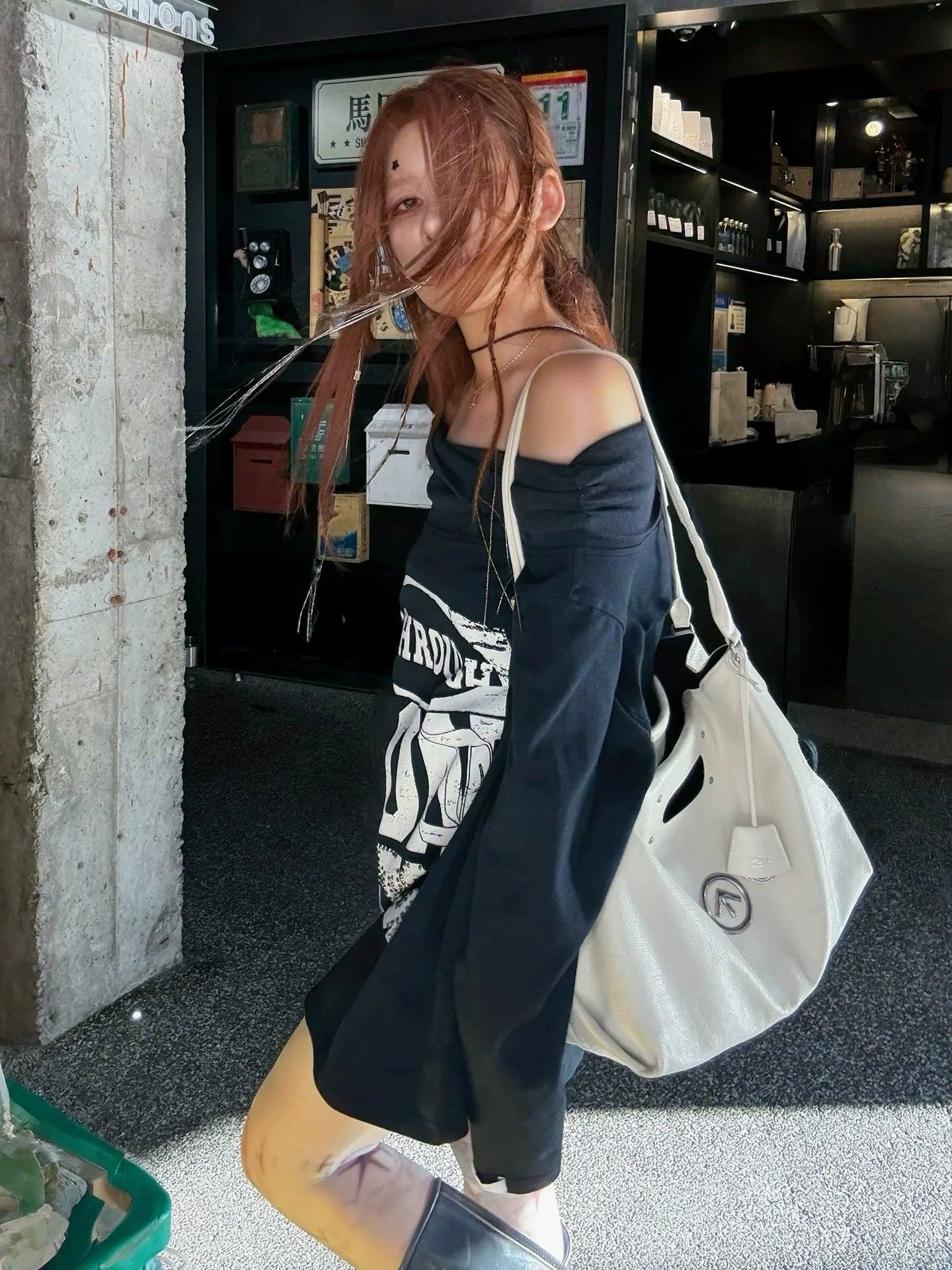 Retro One Shoulder Diamond Letter Tee