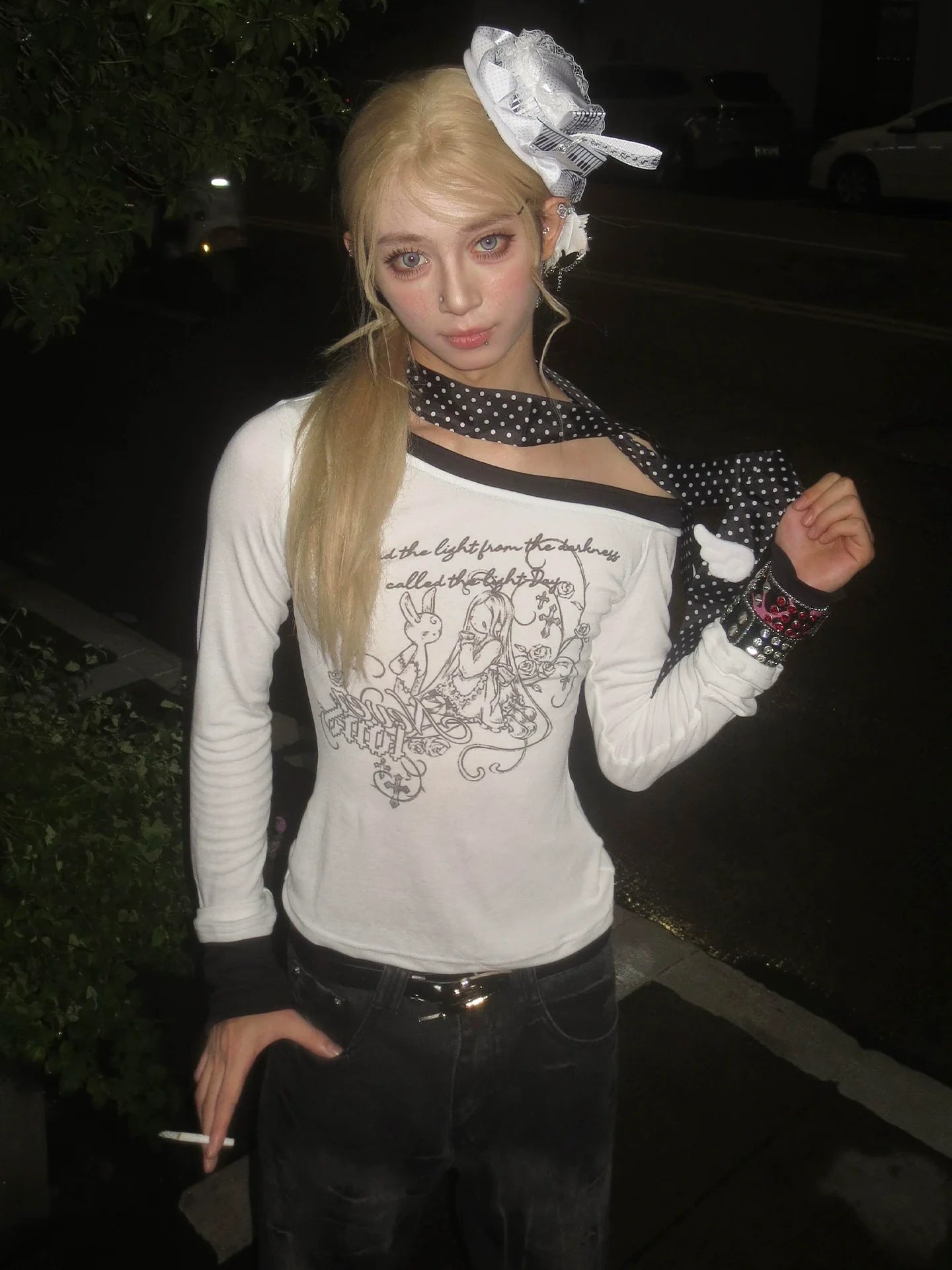 Y2K Light Shoulder Colorblock Long Sleeve Tee