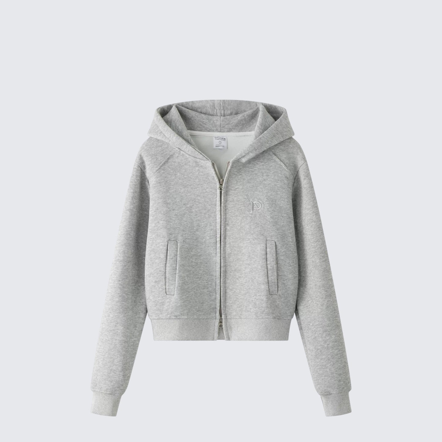 Gray Double Zip Cropped Hoodie