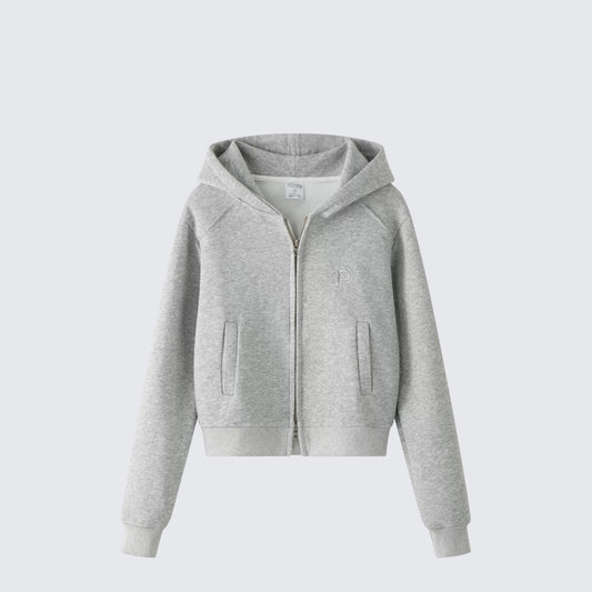 Gray Double Zip Cropped Hoodie