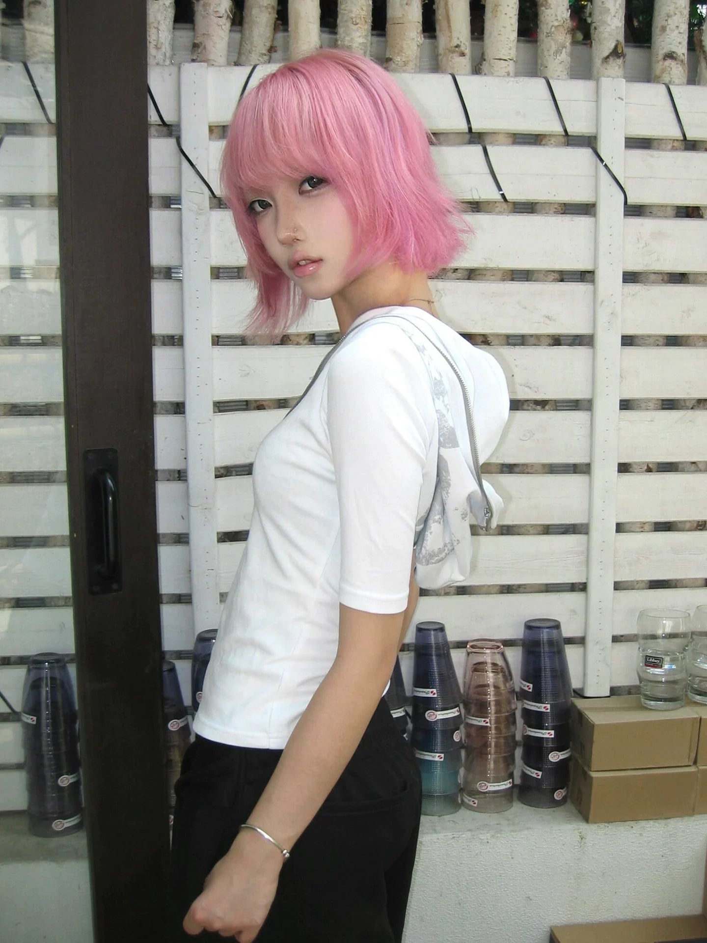 Y2K Subculture Boxing Hoodie Tee  Skull Print Slim Fit Mid-Sleeve Top