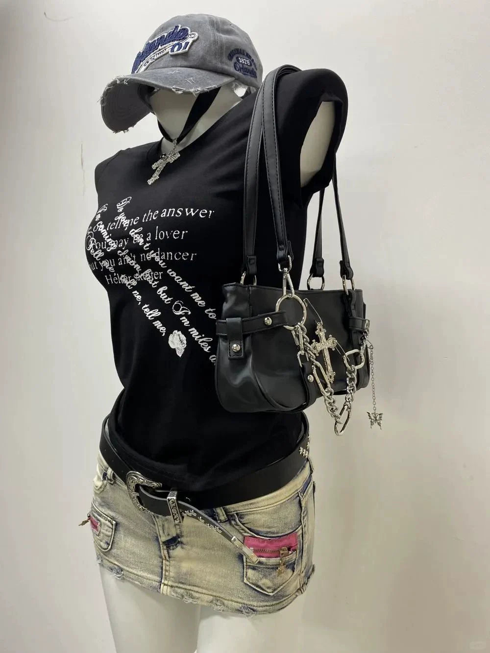 Black American Vintage Letter Print Y2K T-Shirt