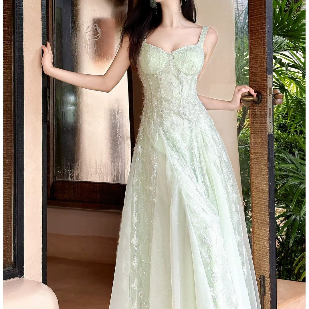 Green Sequin Tulle Gown Prom Dress
