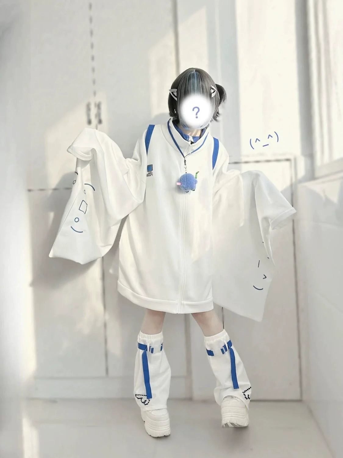 White Y2K Japanese Anime Stand-Collar Hoodie