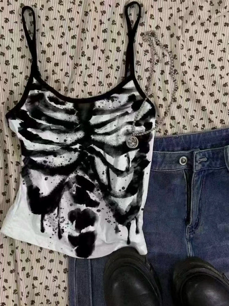 White Skeleton Print Light Subculture Y2K Tank Top