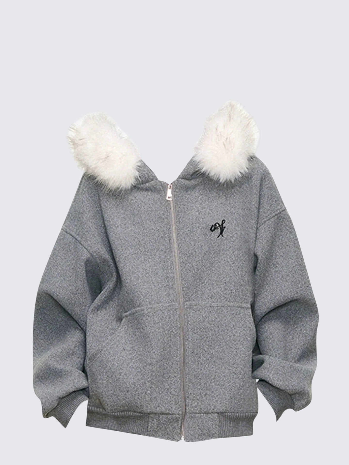 Grey Faux Fur Zip Jacket