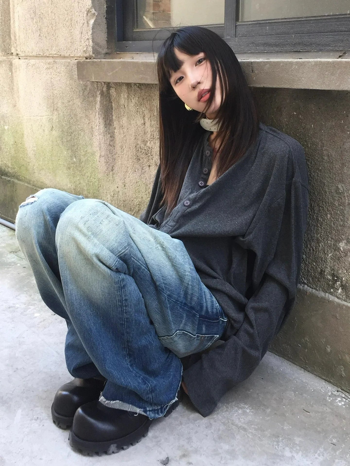 Cleanfit Henley Long Sleeve Tee Early Autumn Loose Comfortable Base Top