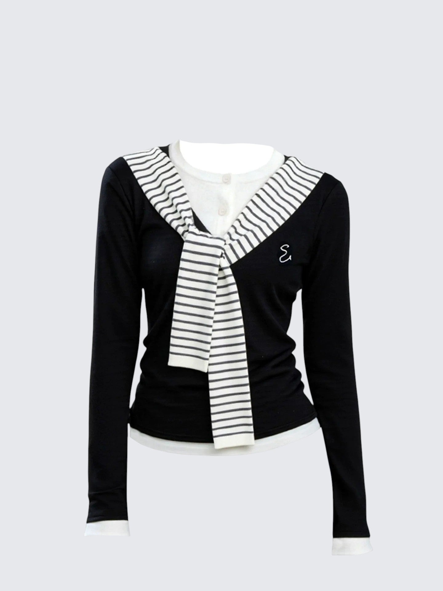 Black & White Layered Shoulder Knit Top