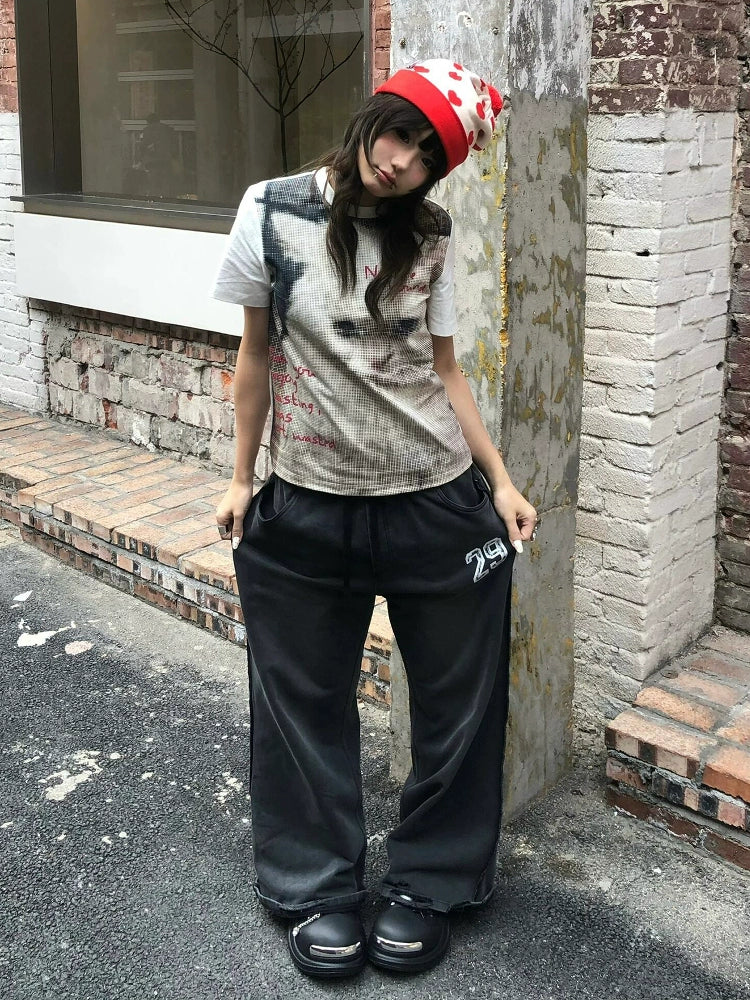 Retro White Cat Print Short Sleeve Slim Fit Top