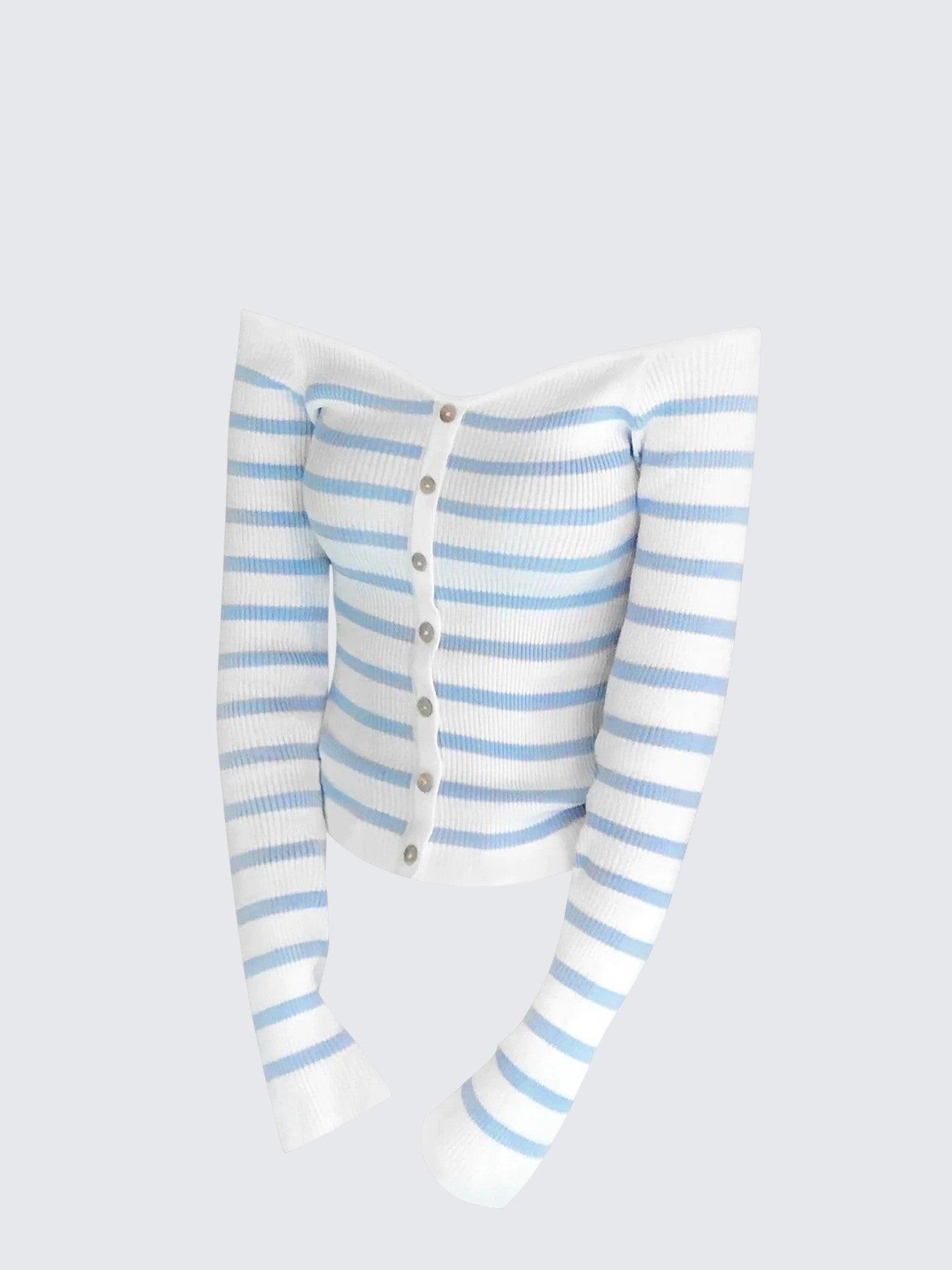 Blue Stripe Off Shoulder Knit Top Women