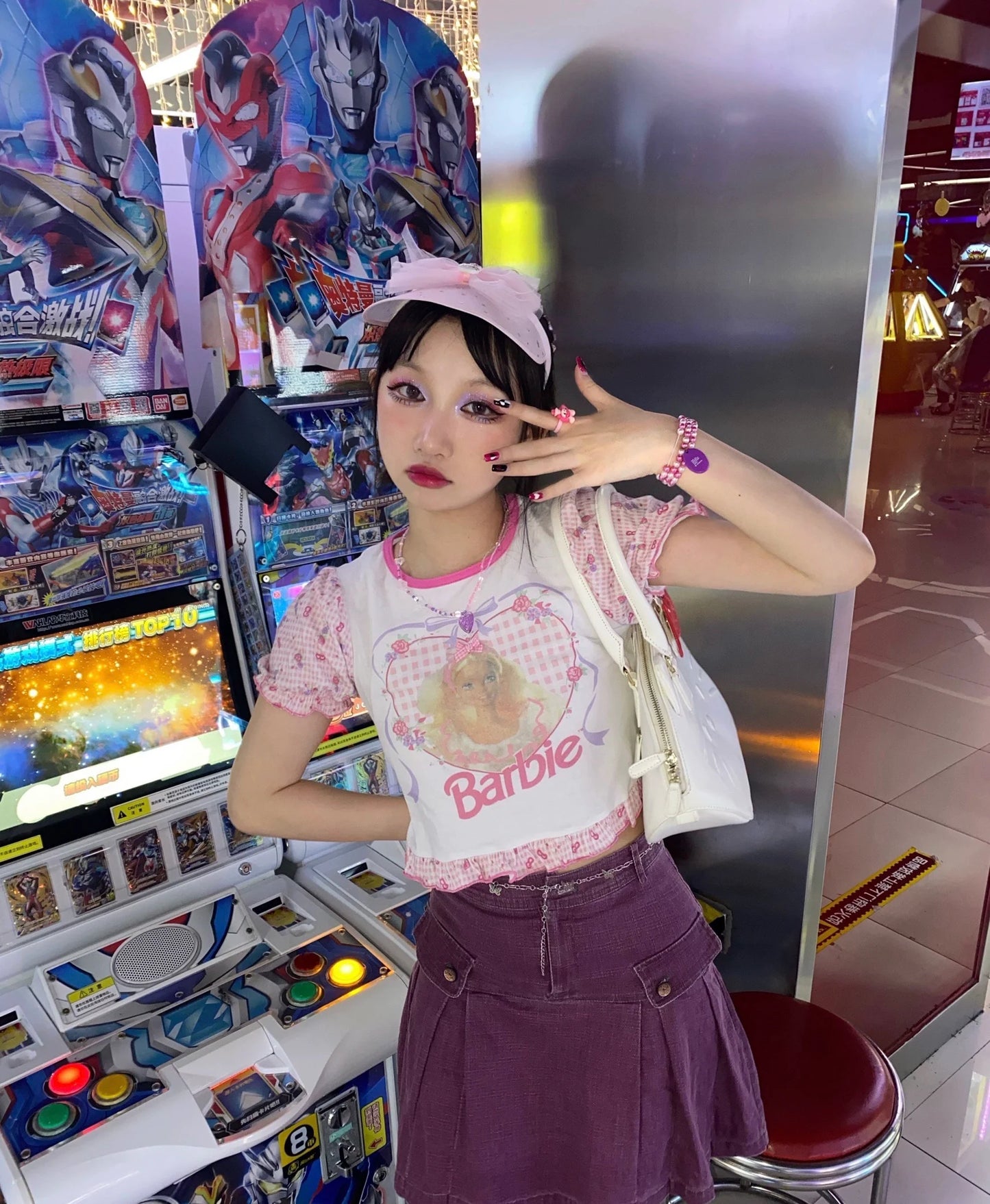 Barbie Pink Retro Sweet Bubble Sleeve Cropped Y2K T-Shirt